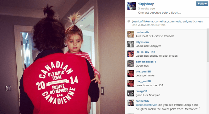 Patrick Sharp and his adorable daughter sport matching ponytails.