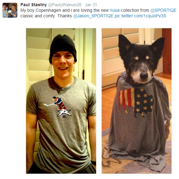 Paul Stastny and his puppy Copenhagen test out modeling careers. 