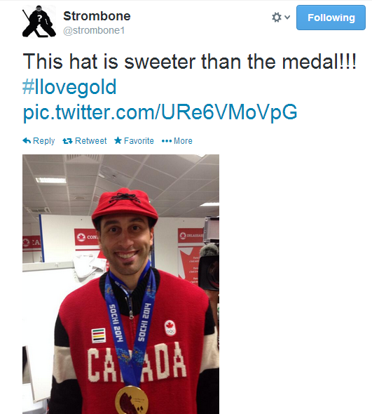 Roberto Luongo sporting Team Canada's fashionable Closing Ceremony outfit. 
